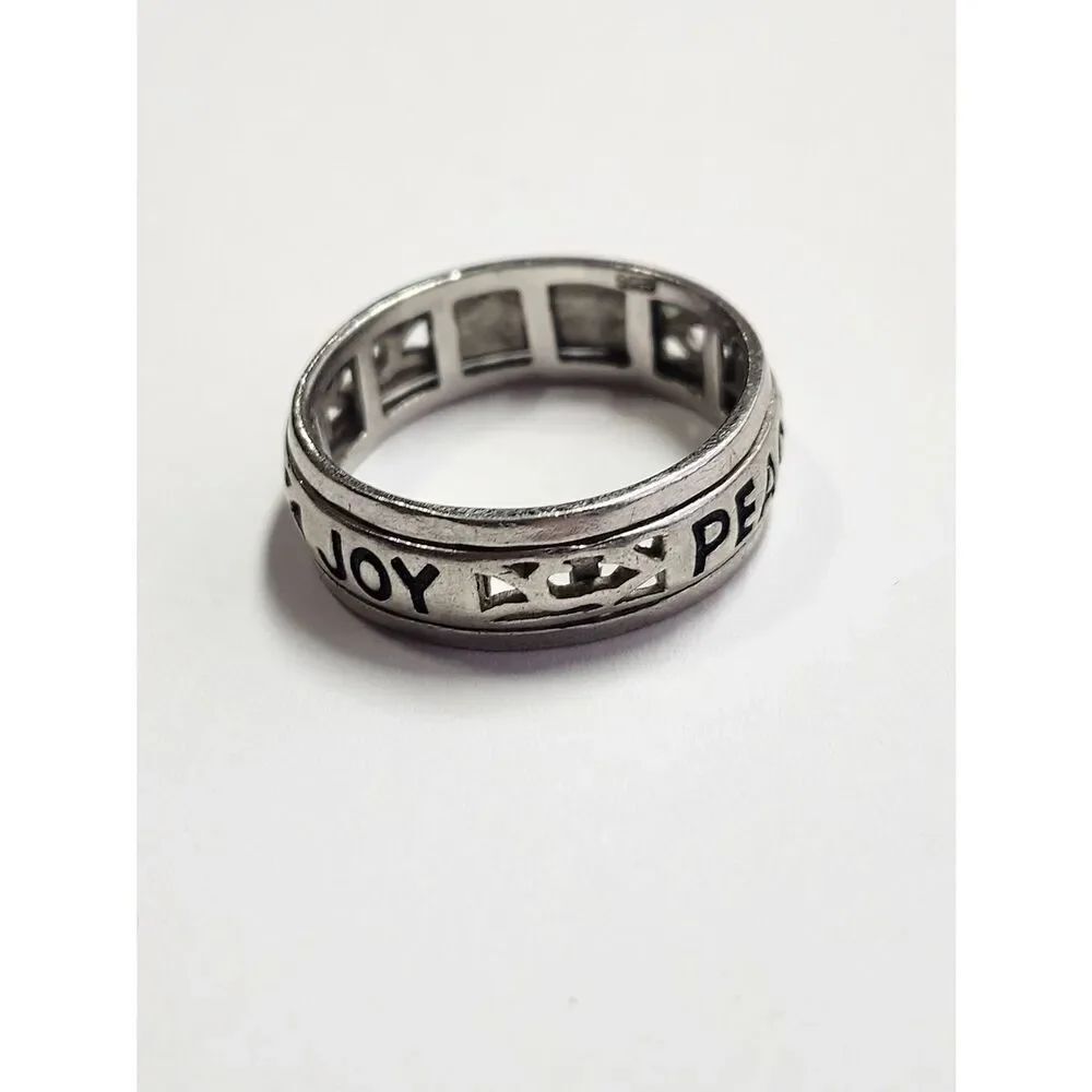 Sterling Silver Inspirational 'Joy Peace Love' Spinner Ring Fidget Ring Size 8